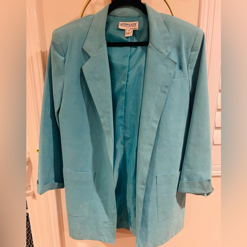 Women’s Teal Suede Blue Longline Blazer Jacket